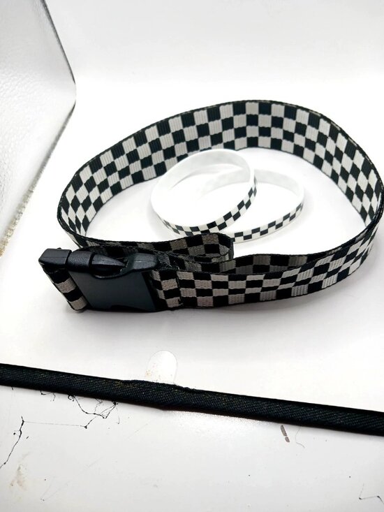 Accessories - Skater Black + White Checkered Nylon Belt + 2 Silicone Black + White Bracelets